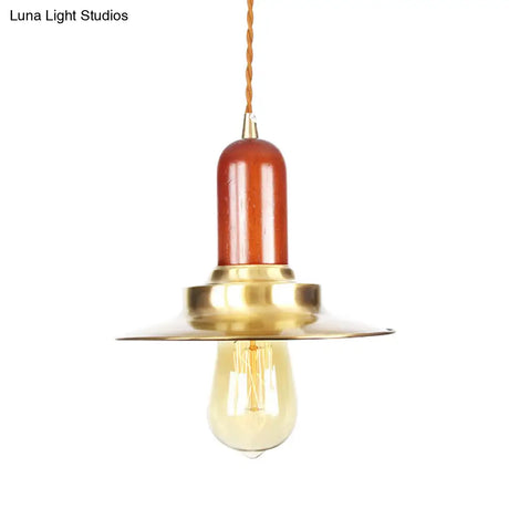 Industrial Gold Pendant Lighting - Flat Shape Bulb Fixture With Metallic Finish For Stylish Ceiling