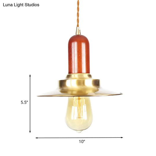 Industrial Gold Pendant Light - Stylish Flat Bulb Shape Ceiling Fixture