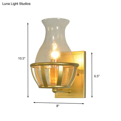 Industrial Gold Seeded Glass Vase Sconce For Bathroom Wall Lighting