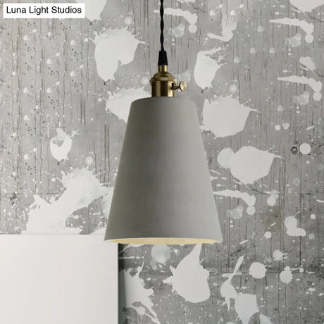 Industrial Gray Cement And Metal Pendant Lighting Fixture - 1 Light Cone/Round Design Ideal For