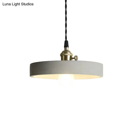Industrial Gray Cement And Metal Pendant Lighting Fixture - 1 Light Cone/Round Design Ideal For