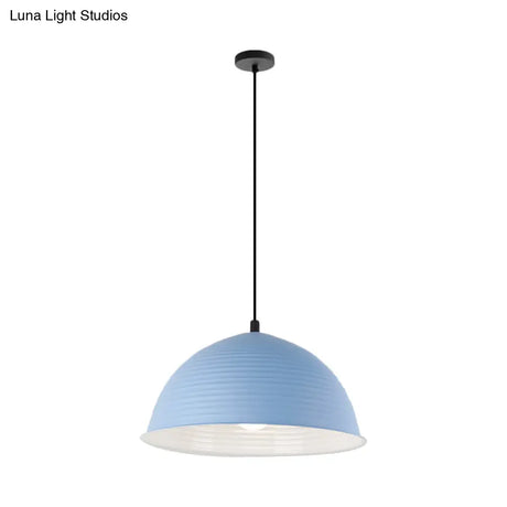 Industrial Grey/Yellow Hanging Lamp With Ribbed Dome Shade - 1 Light 12’/16’ Wide Metal Indoor