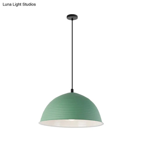 Industrial Grey/Yellow Hanging Lamp With Ribbed Dome Shade - 1 Light 12’/16’ Wide Metal Indoor