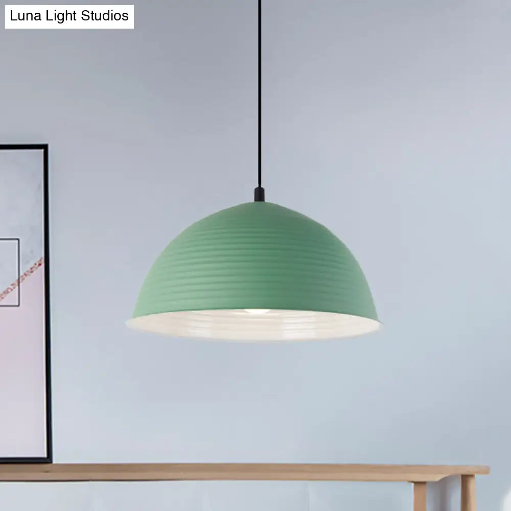 Industrial Metal Hanging Lamp With Ribbed Dome Shade - 1 Light Grey/Yellow 12/16 W Green / 12