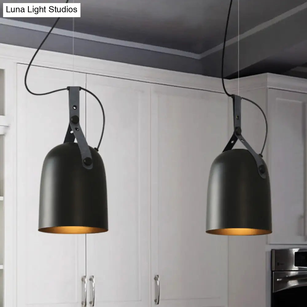 Modern Iron Ceiling Lamp With Strap Handle - Available In Black Copper Or Silver