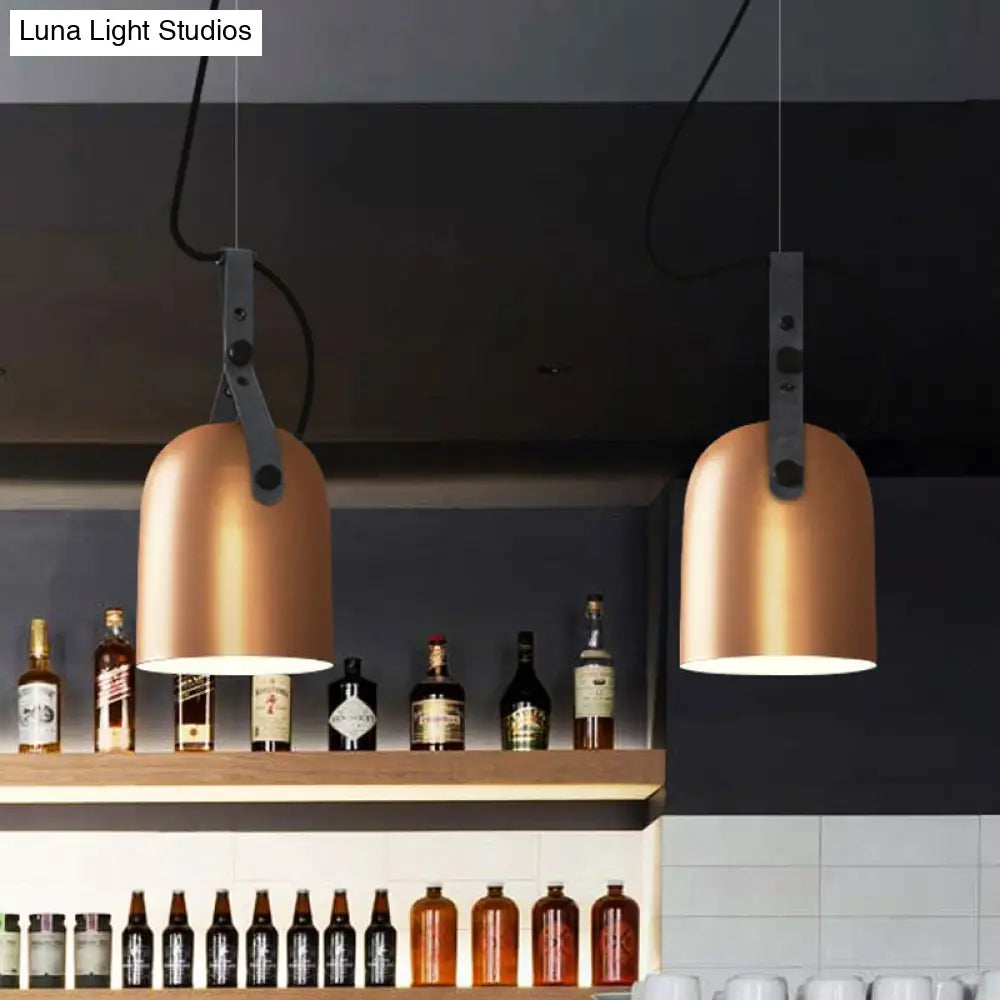 Modern Iron Ceiling Lamp With Strap Handle - Available In Black Copper Or Silver