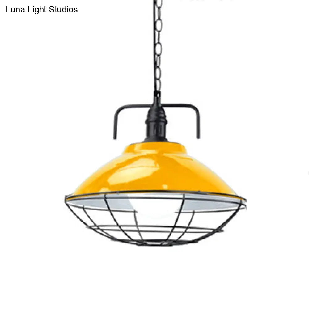 Industrial Black/Blue Metal Dome Hanging Lamp - 11/14 Diameter 1 Light Pendant Lighting With Wire