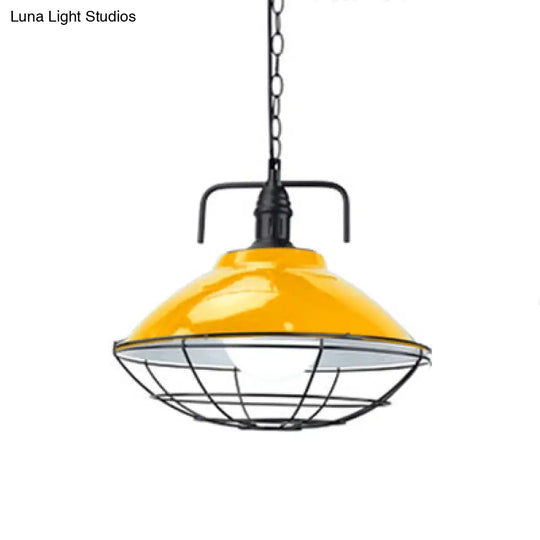 Industrial Black/Blue Metal Dome Hanging Lamp - 11/14 Diameter 1 Light Pendant Lighting With Wire
