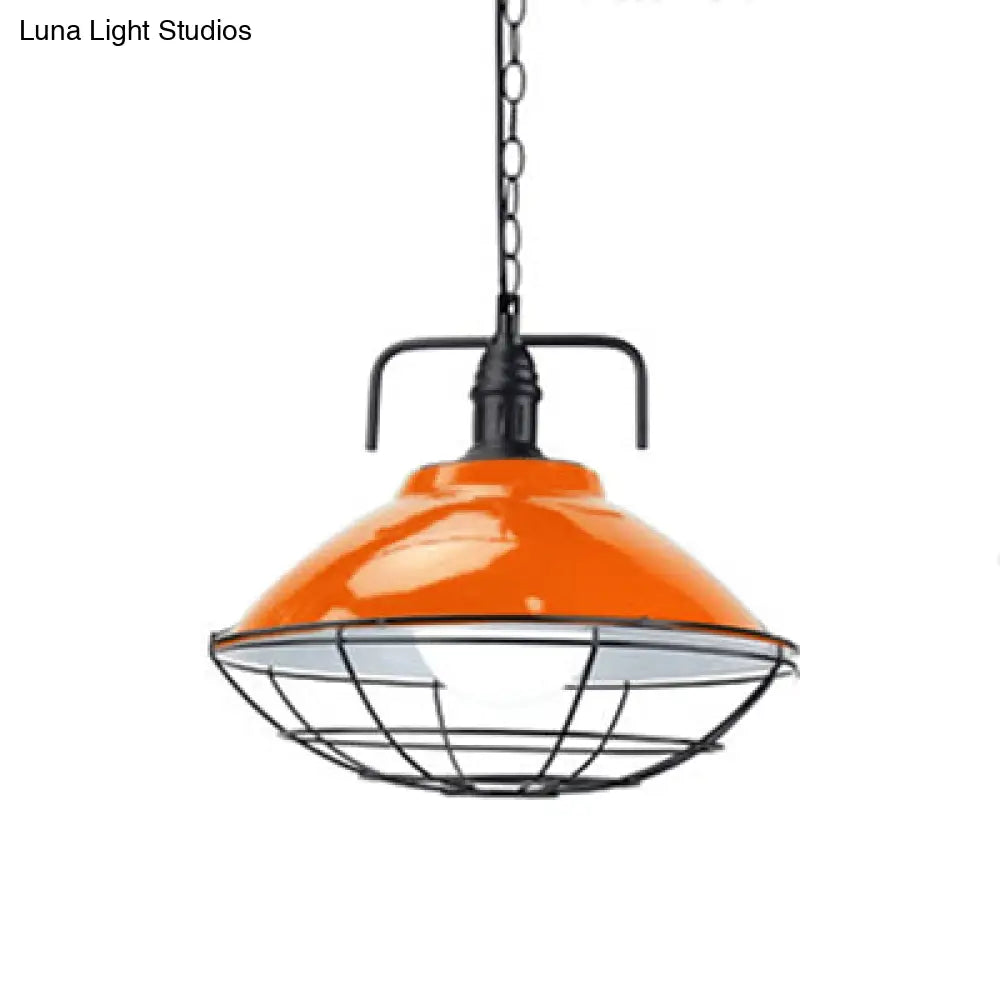 Industrial Black/Blue Metal Dome Hanging Lamp - 11/14 Diameter 1 Light Pendant Lighting With Wire