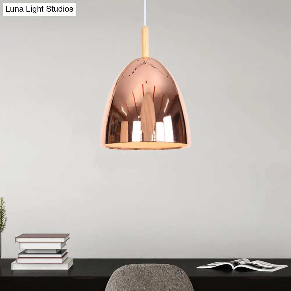 Bell Industrial Hanging Lamp With Electroplated Metal Shade - Single Pendant Light
