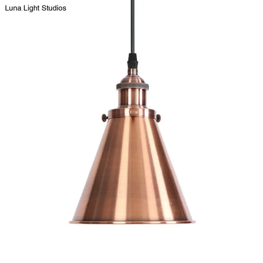 Industrial Rust/Copper/Brass Horn Pendant Light - 1-Light Bedside Pendulum Lighting Copper