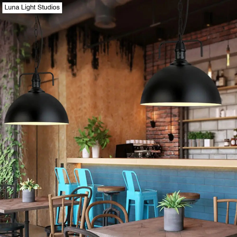 Industrial Iron Dome Hanging Light Black Finish Pendant For Dining Room With Ventilation