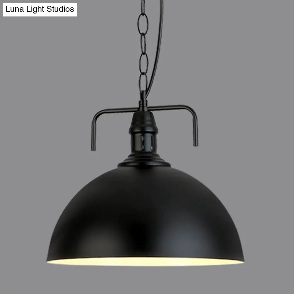 Industrial Iron Dome Hanging Light Black Finish Pendant For Dining Room With Ventilation