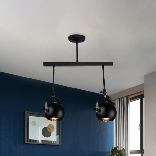 Industrial Iron Dome Restaurant Semi Flush Mount Ceiling Light Fixture With Linear Design - 2/3