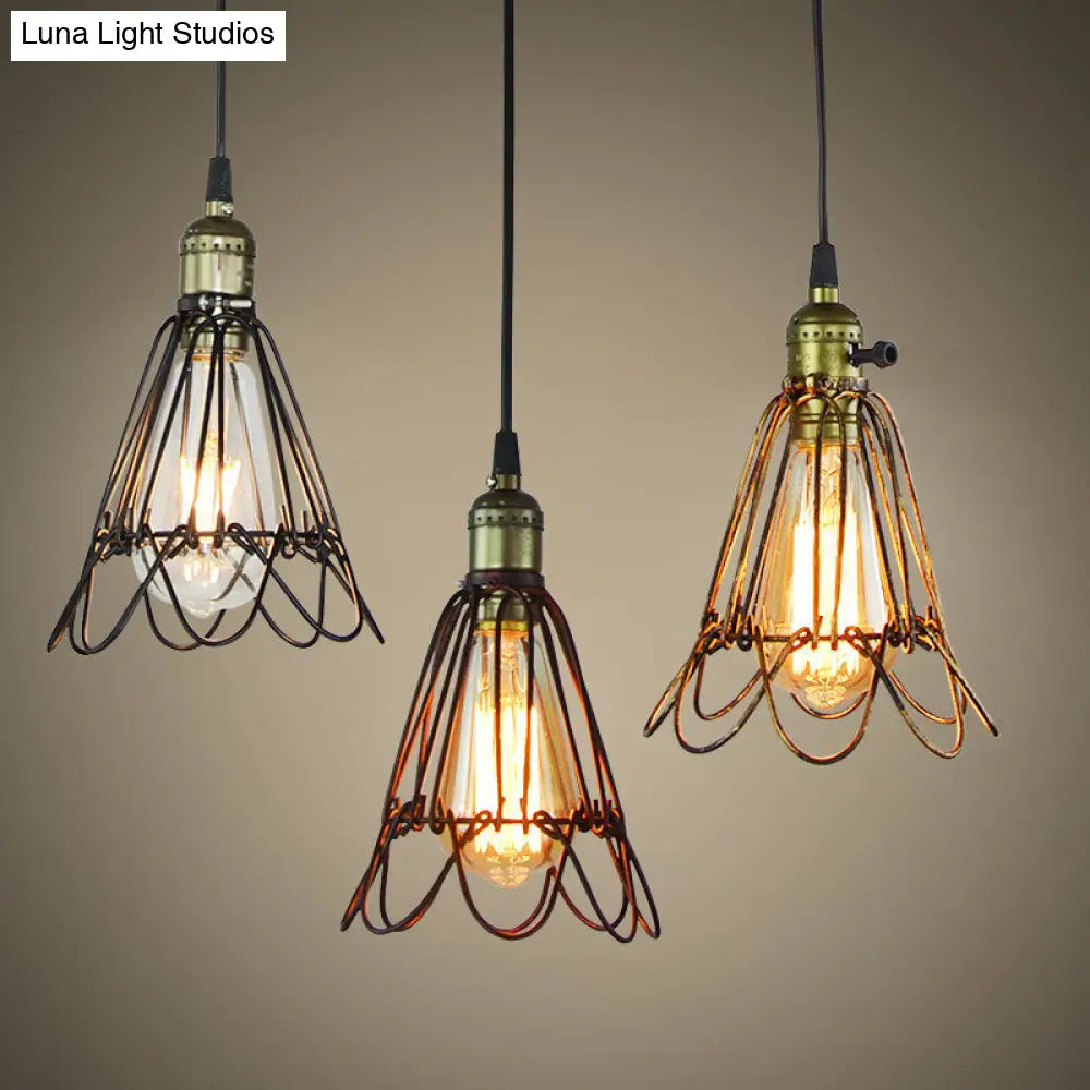 Industrial Iron Flower Pendant Light Ceiling Fixture For Bar - Hanging Cord Included