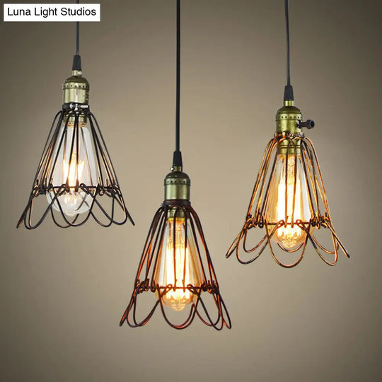 Industrial Iron Flower Pendant Light Ceiling Fixture For Bar - Hanging Cord Included
