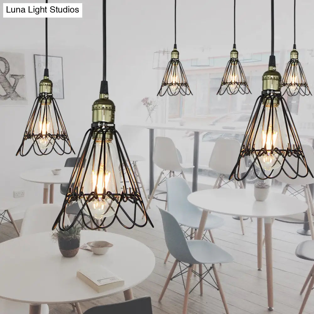 Industrial Iron Flower Pendant Light Ceiling Fixture For Bar - Hanging Cord Included