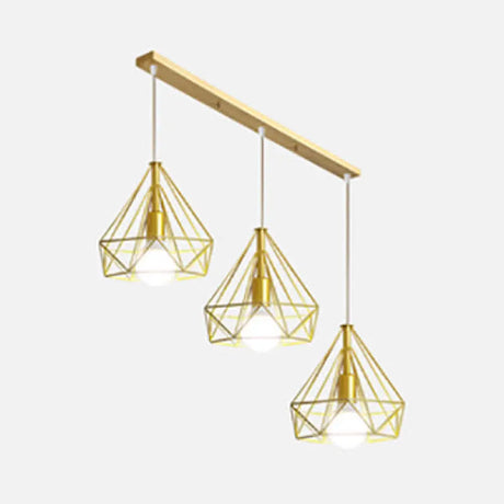 Industrial Iron Hanging Ceiling Light With 3 Golden Globe Diamond And Star Shades Gold /