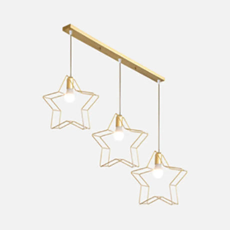 Industrial Iron Hanging Ceiling Light With 3 Golden Globe Diamond And Star Shades Gold /