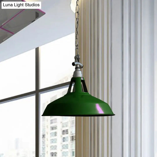 Industrial Iron Pot-Lid Pendant Lamp - White/Green