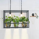 Industrial Iron Island Lamp With 3 Pendant Lights And Glass Plant Pot Black