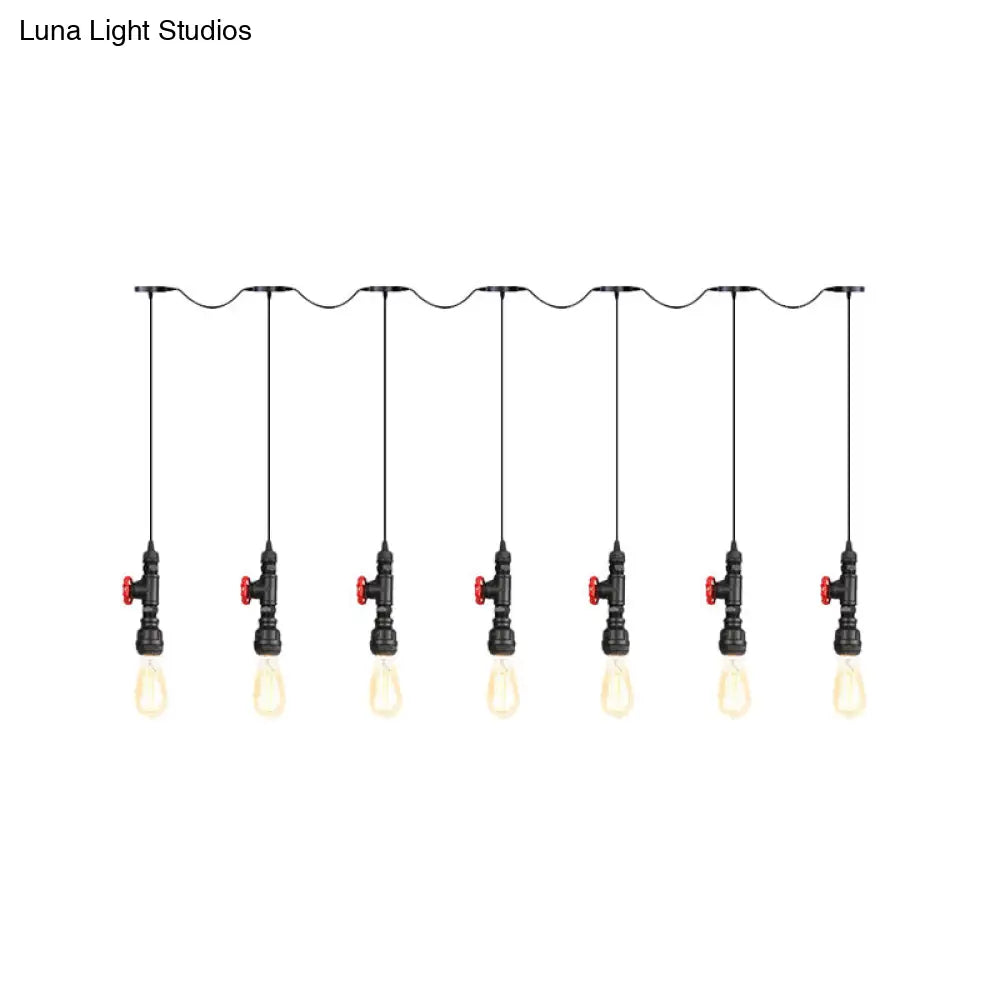 Black Iron Industrial Pendant Light With 5/7 Bulbs - Stylish Multi Bulb Tandem Hanging Lamp