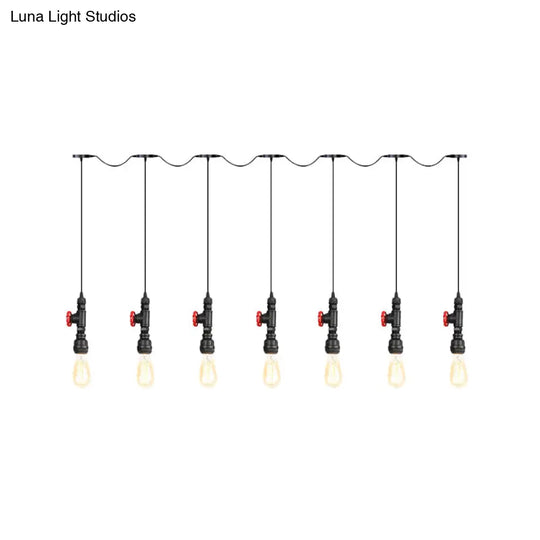 Black Iron Industrial Pendant Light With 5/7 Bulbs - Stylish Multi Bulb Tandem Hanging Lamp