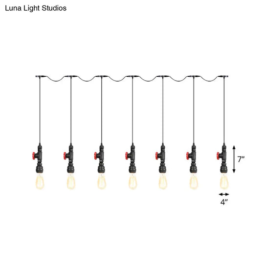 Black Iron Industrial Pendant Light With 5/7 Bulbs - Stylish Multi Bulb Tandem Hanging Lamp