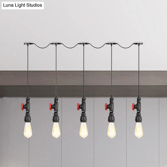 Black Iron Industrial Pendant Light With 5/7 Bulbs - Stylish Multi Bulb Tandem Hanging Lamp 5 /