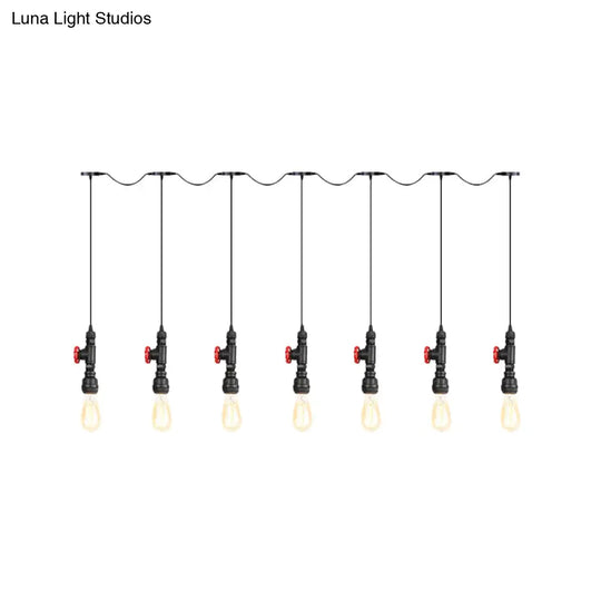 Industrial Iron Multi Pendant Light With Black Finish - 5/7 Bulbs Tandem Hanging Lamp