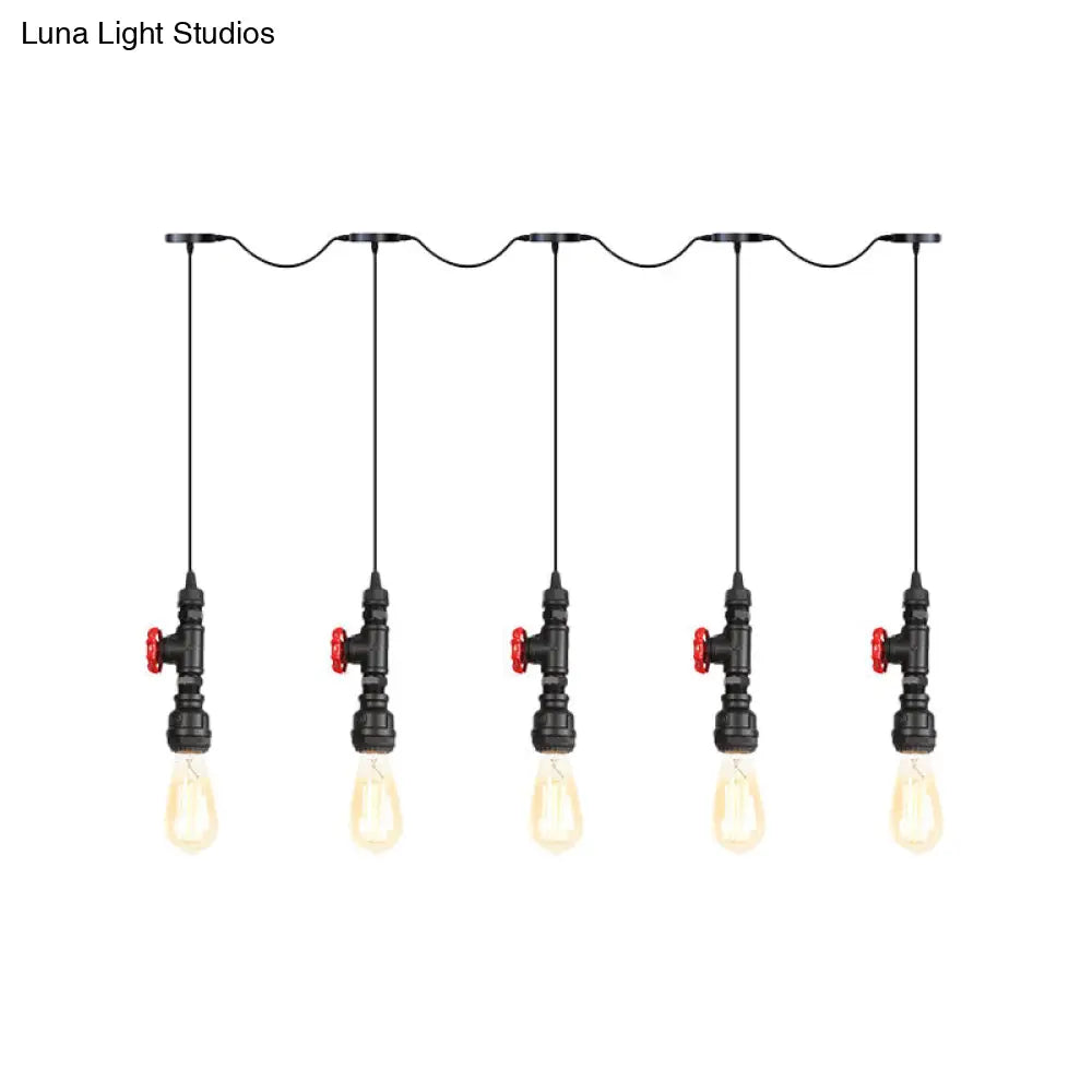Black Iron Industrial Pendant Light With 5/7 Bulbs - Stylish Multi Bulb Tandem Hanging Lamp