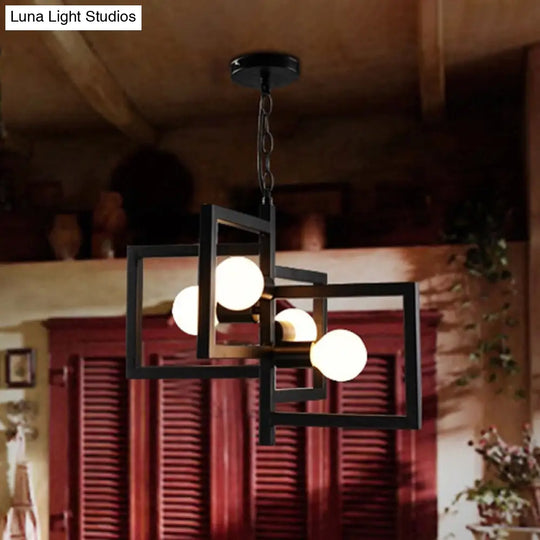 Sleekindustrial Iron Pendant Chandelier - 4-Light Black Hanging Light Fixture For Square Living Room