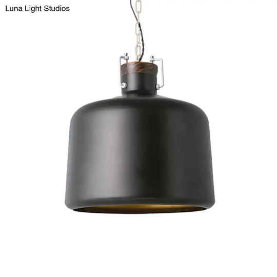 Industrial Iron Bucket Pendant Light Fixture - 1 Bulb Black/White Ceiling Lamp