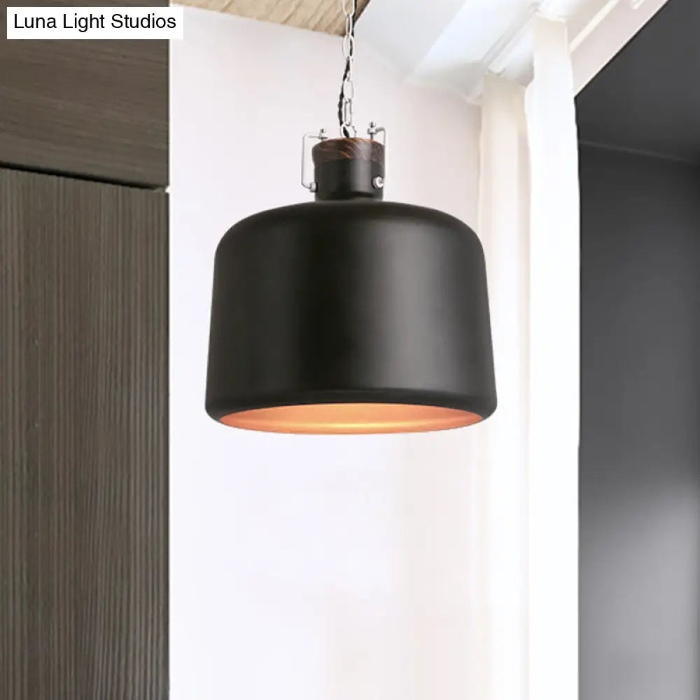 Industrial Iron Pendant Light Fixture - Bucket Restaurant 1 Bulb Suspension Lamp (Black/White) Black
