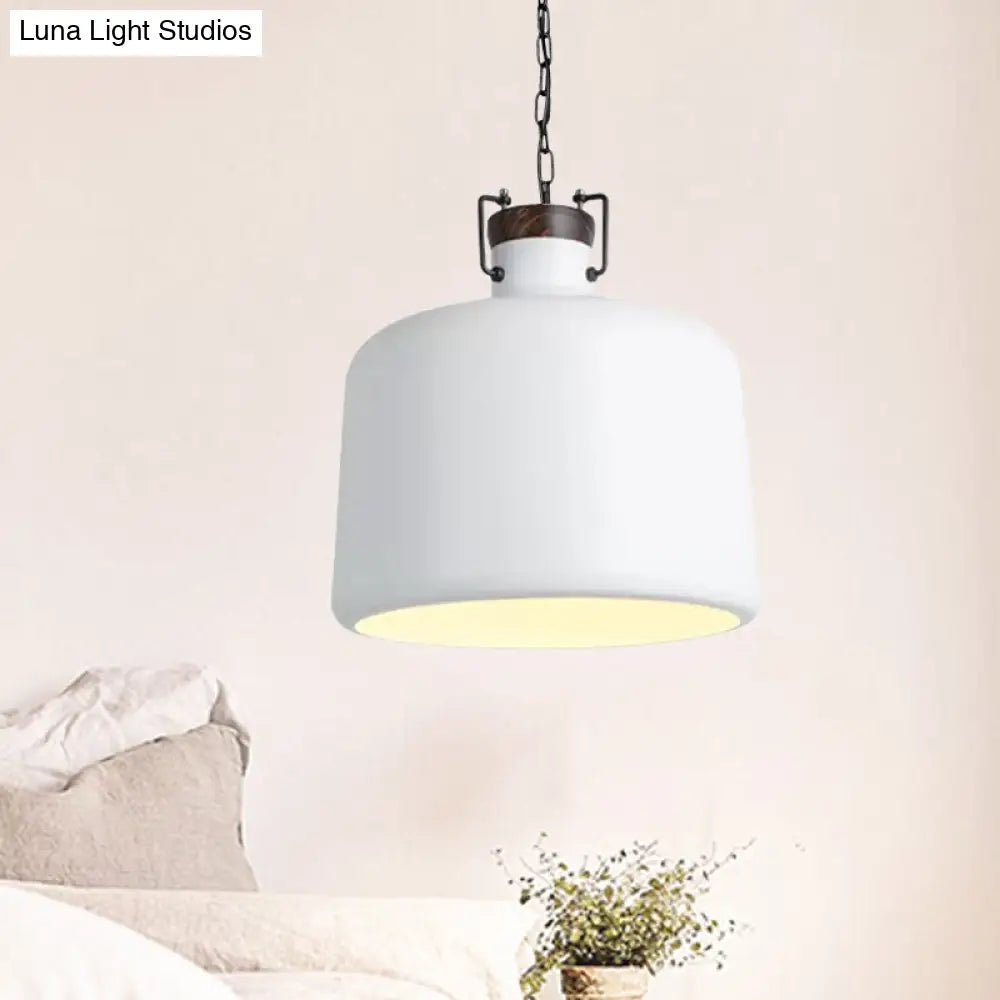 Industrial Iron Pendant Light Fixture - Bucket Restaurant 1 Bulb Suspension Lamp (Black/White) White