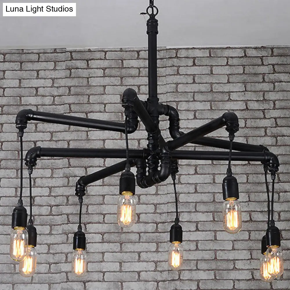Industrial Iron Pipe Chandelier With 4/6 Lights - Black/Bronze Suspension Pendant For Dining Table
