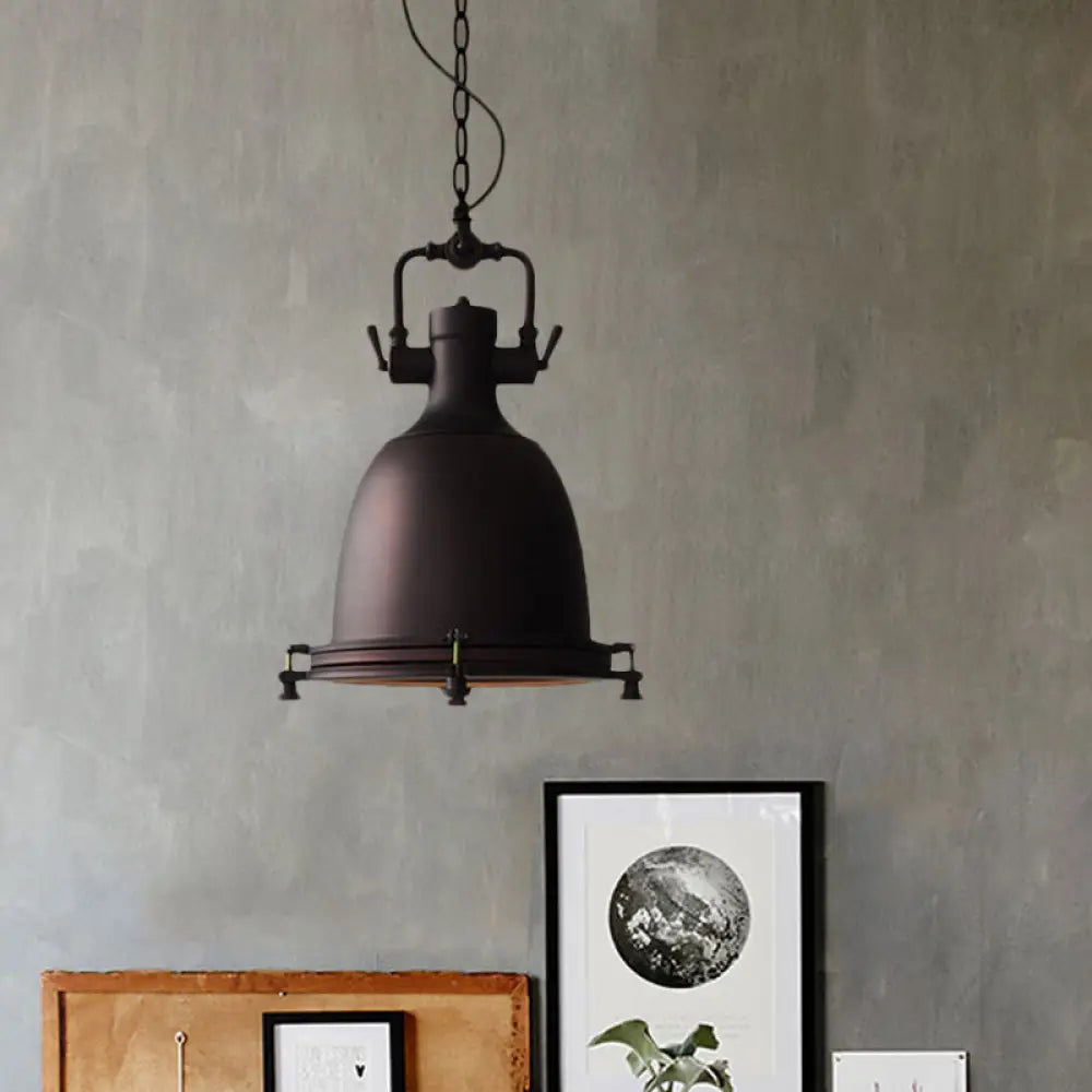 Industrial Iron Pot Pendant Light - Matte Black Single Hanging Lamp Kit For Dining Table