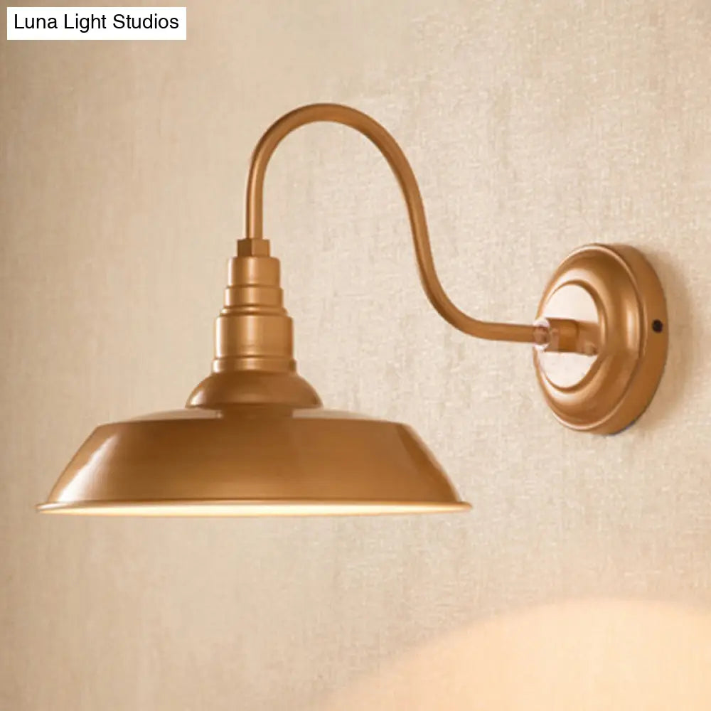 Industrial Iron Wall Light Fixture - Single-Bulb Mount Lighting Pot Lid Design Gold