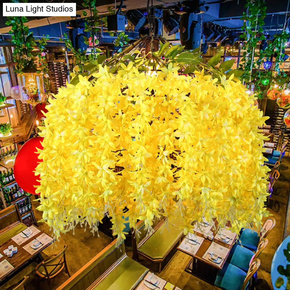 Industrial Led Hanging Lamp Kit For Restaurants - Ceiling Hang Fixture With Blossom Metal Shade In