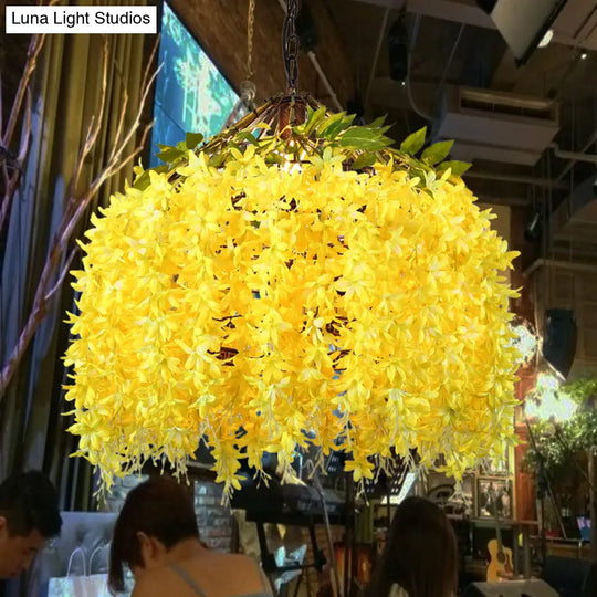 Industrial Led Hanging Lamp Kit For Restaurants - Ceiling Hang Fixture With Blossom Metal Shade In