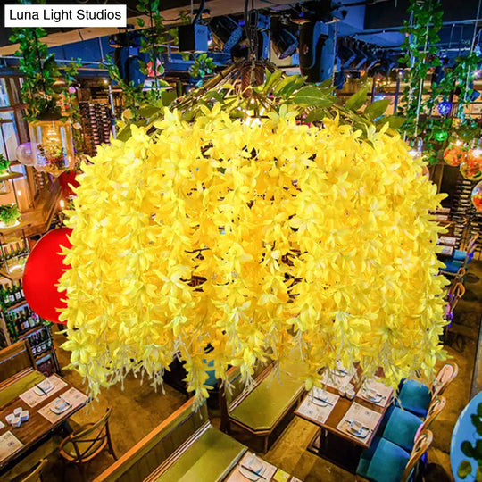 Industrial Led Hanging Lamp With Blossom Metal Shade - Blue/Yellow Yellow