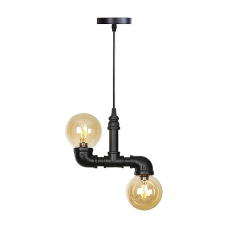 Industrial Led Pendant Chandelier With Amber/Clear Glass Shades - Hanging Light Kit For Restaurants