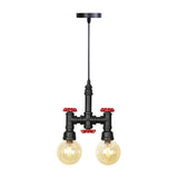 Industrial Led Pendant Chandelier With Amber/Clear Glass Shades - Hanging Light Kit For Restaurants