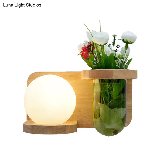 Industrial Led Wall Sconce Light - Milky Glass Orb Wood Left/Right