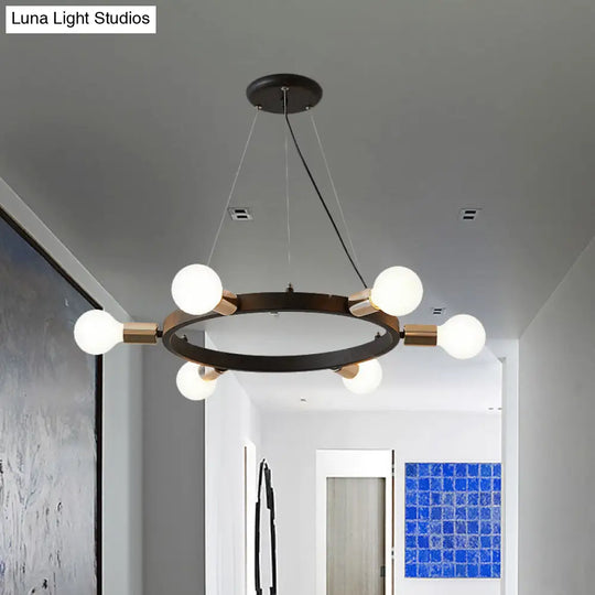 Industrial Loft Black Metal Pendant Lamp - 6/8/12 Lights Circle Ceiling Lighting Fixture For Living