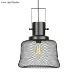 Industrial Mesh Cage Pendant Light - Black Metal Single Lamp For Living Room Hanging With Shade