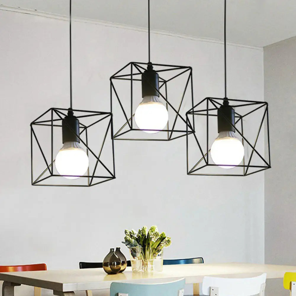 Industrial Metal 1-Light Black Cage Pendant Light - Stylish Bedside Fixture / D