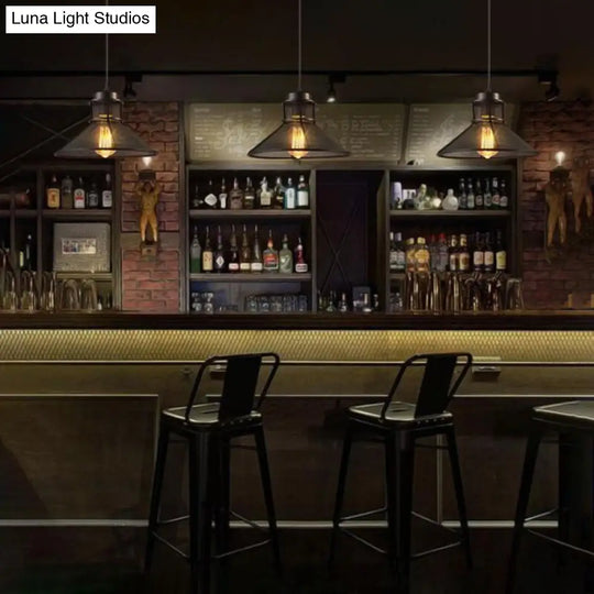 Industrial Metal Pendant Light Kit For Dining Room With 1 Black Cage