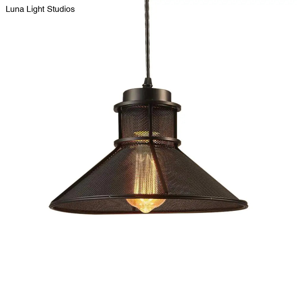 Industrial Metal Pendant Light Kit For Dining Room With 1 Black Cage