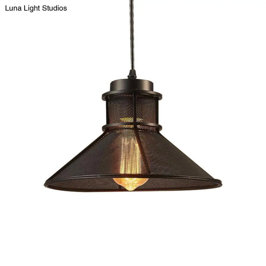 Industrial Metal Pendant Light Kit For Dining Room With 1 Black Cage